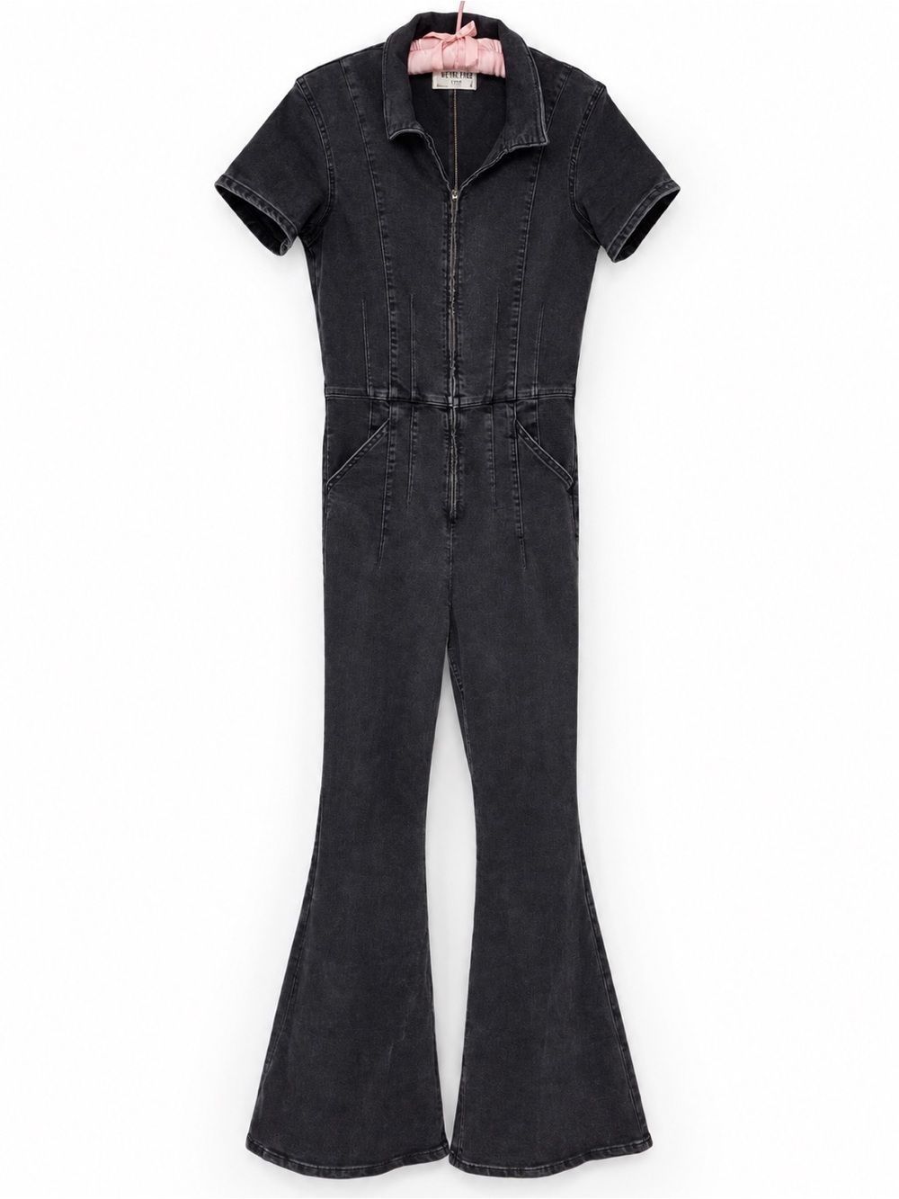 Free People We The Free Jayde Flare Denim Jumpsuit Black Mamba M